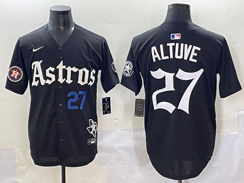Men 2025 Houston Astros 27 Altuve Black Five generations Joint Name Nike MLB Jersey style 8